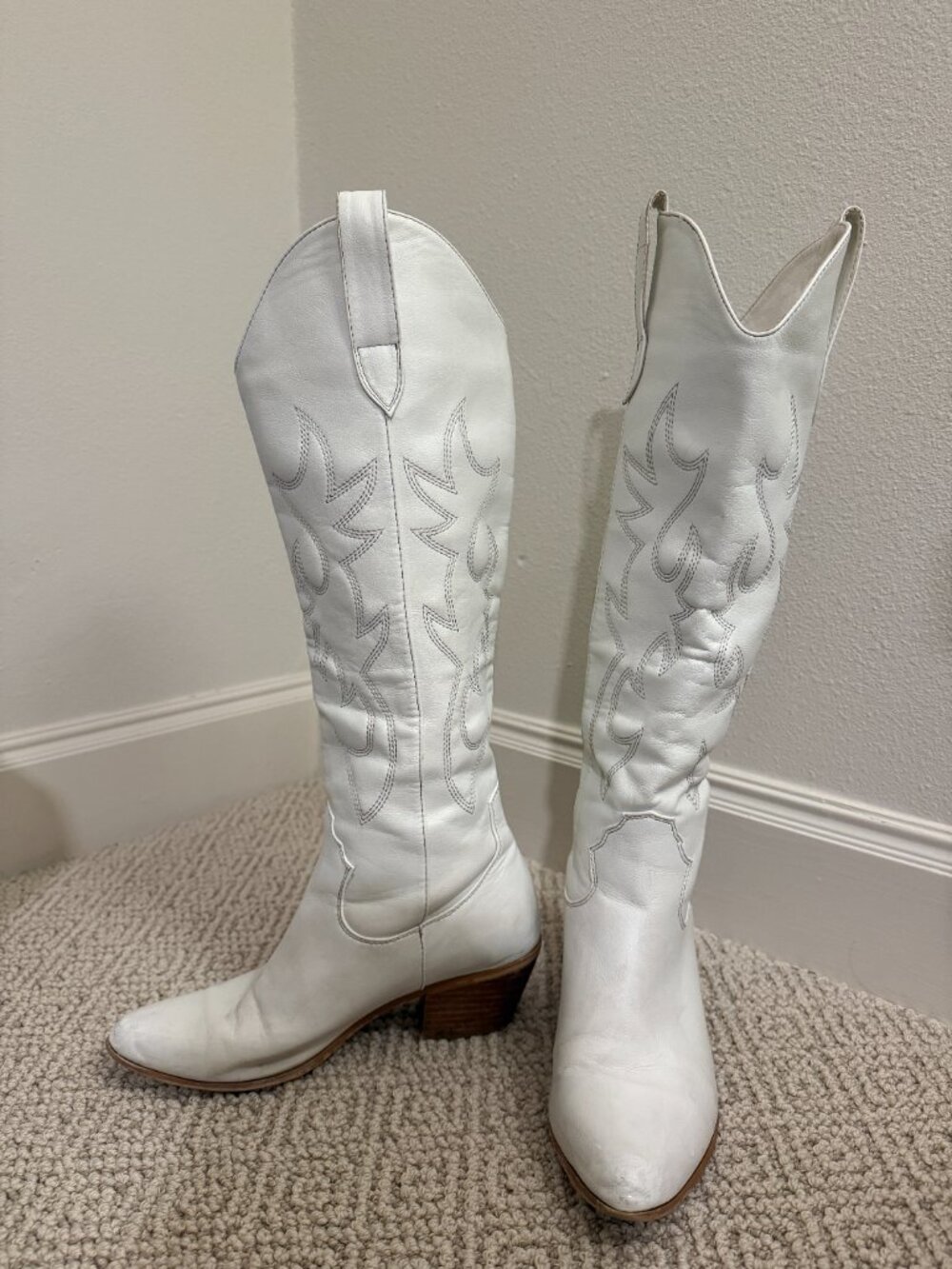 White tall cowboy boots